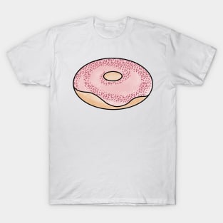 Donut Pink Donut Cute Coffee Dates Pastry Yummy Donut with Sprinkles and Frosting Doughnut Baked Goods for Donut Lovers and Foodies Delicious and Tasty Icing to Eat with Your Morning Coffee T-Shirt